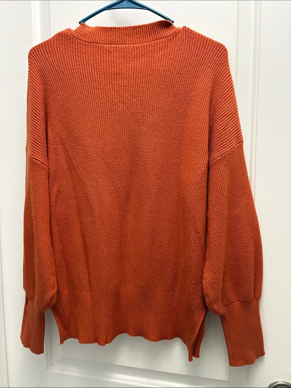 Burnt Orange Textured Knit Sweater Medium Balloon Sleeve Oversized Cozy
